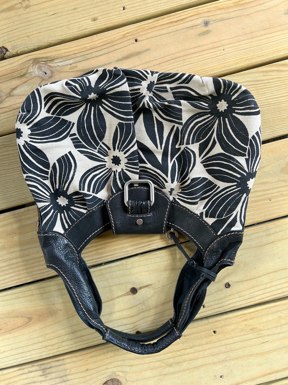 Fossil Black Leather-Trim Canvas Bag